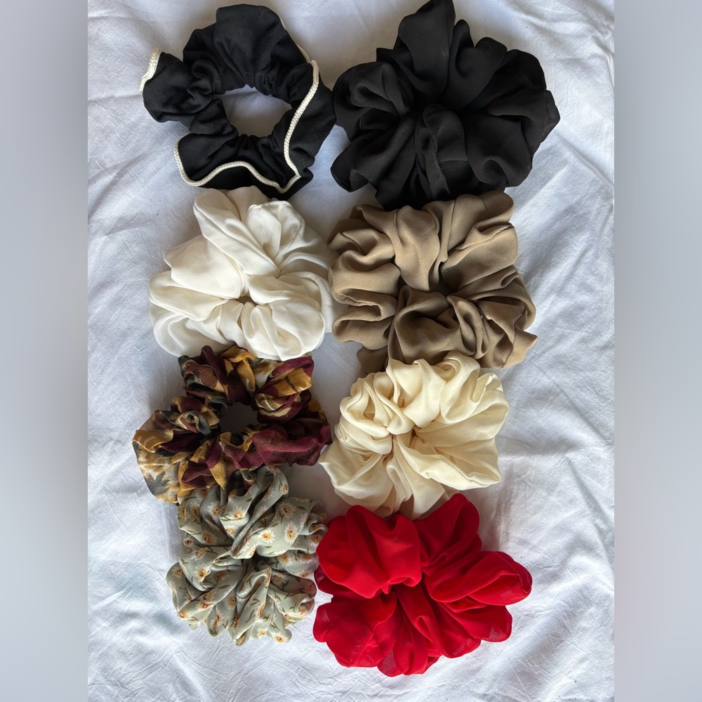 Elegant Scrunchie Set - Black, White, Tan, Red